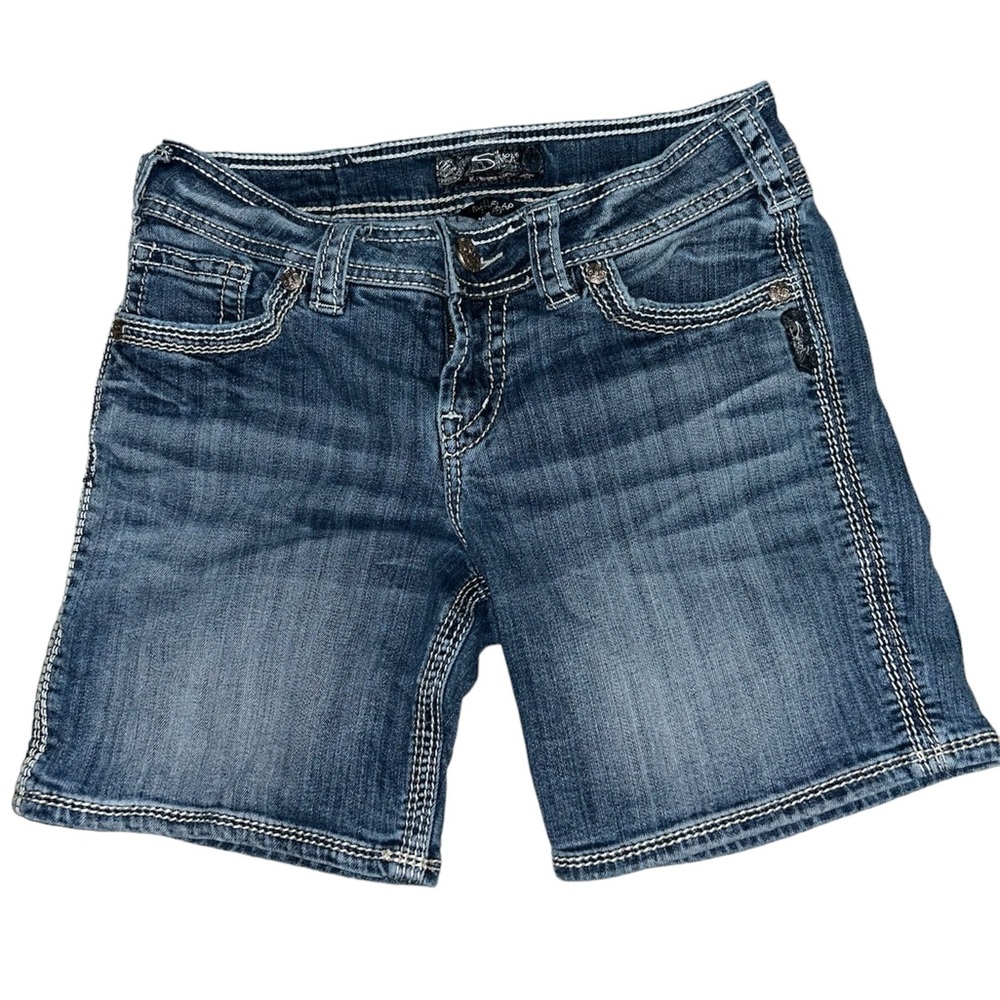 Silver Suki Flap Shorts Medium Wash Size 28